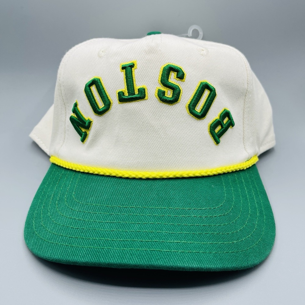 Boston Collegiate Spellout Rope Snapback Hat Mad Engine Retro Green Cream NWT